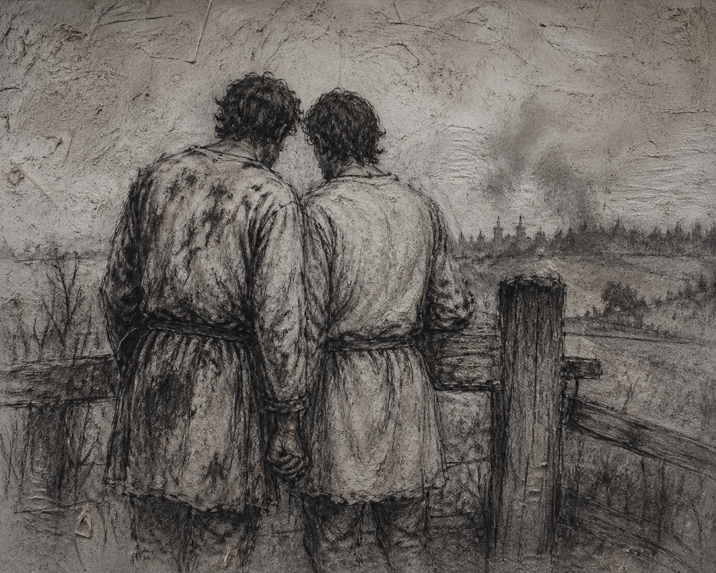 Martin and Alwin after the fire. [AI render based on author's prompt]